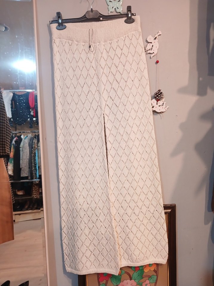 Dantel Detaylı KremTriko Kadın Pantolon - Görsel 3