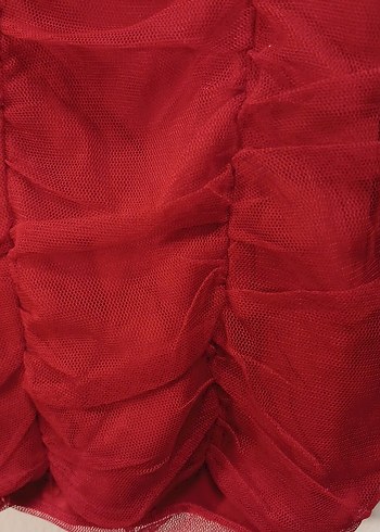 Kırmızı Drapeli Straplez Midi Elbise - Görsel 4