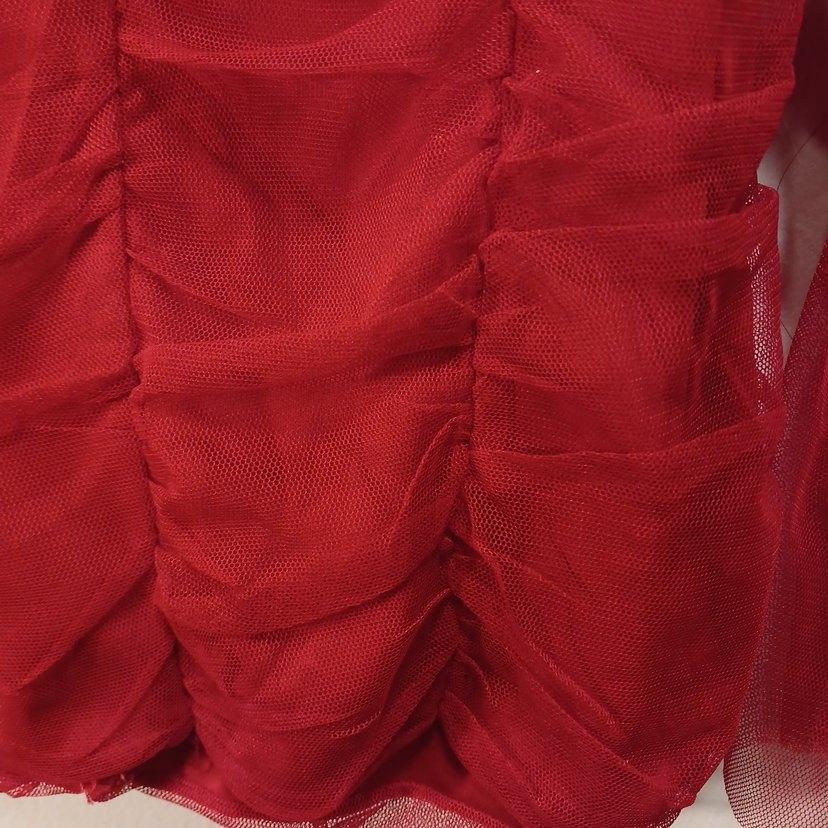 Kırmızı Drapeli Straplez Midi Elbise - Görsel 4