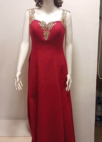 Kırmızı İşlemeli Boncuklu Uzun ABİYE - Görsel 3