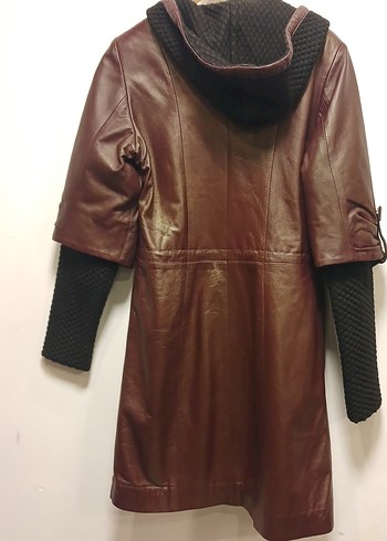 Bordo Deri Kemerli Kadın Ceket - Görsel 2