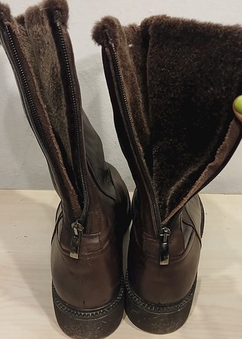 Kahverengi Gerçek Deri Kürklü Dolgu Topuk Kadın Bot - Görsel 5