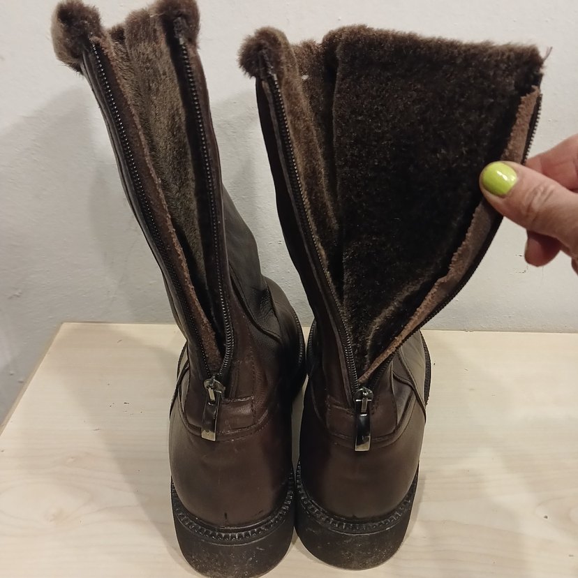 Kahverengi Gerçek Deri Kürklü Dolgu Topuk Kadın Bot - Görsel 5