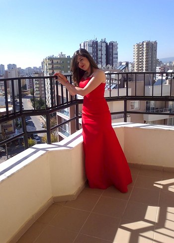 Kırmızı Straplez Uzun Abiye Elbise - Görsel 3