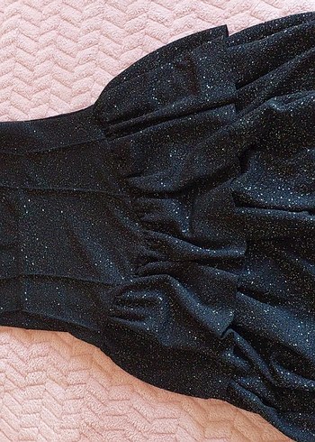 Fırfırlı Siyah kısa  Abiye Elbise - Görsel 2