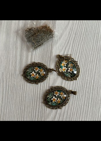 Beden Nakışlı Mini Bohem Zincir Kolye ve küpe