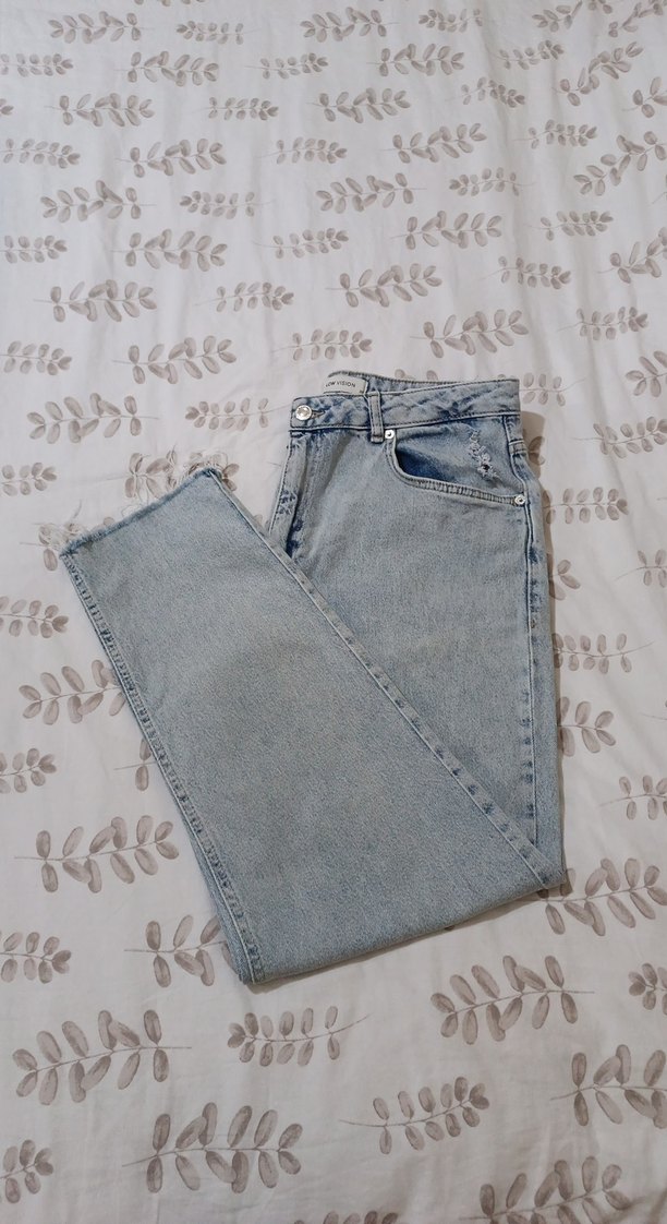 mavi Renk mom kesim Kadın Denim Pantolon - Görsel 3