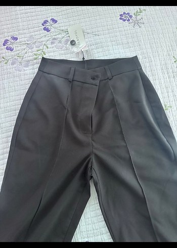 s Beden siyah Renk Kadın Siyah Pilili Kumaş Pantolon