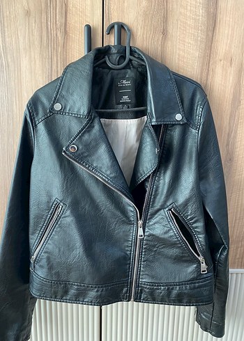 Siyah Deri Biker Ceket