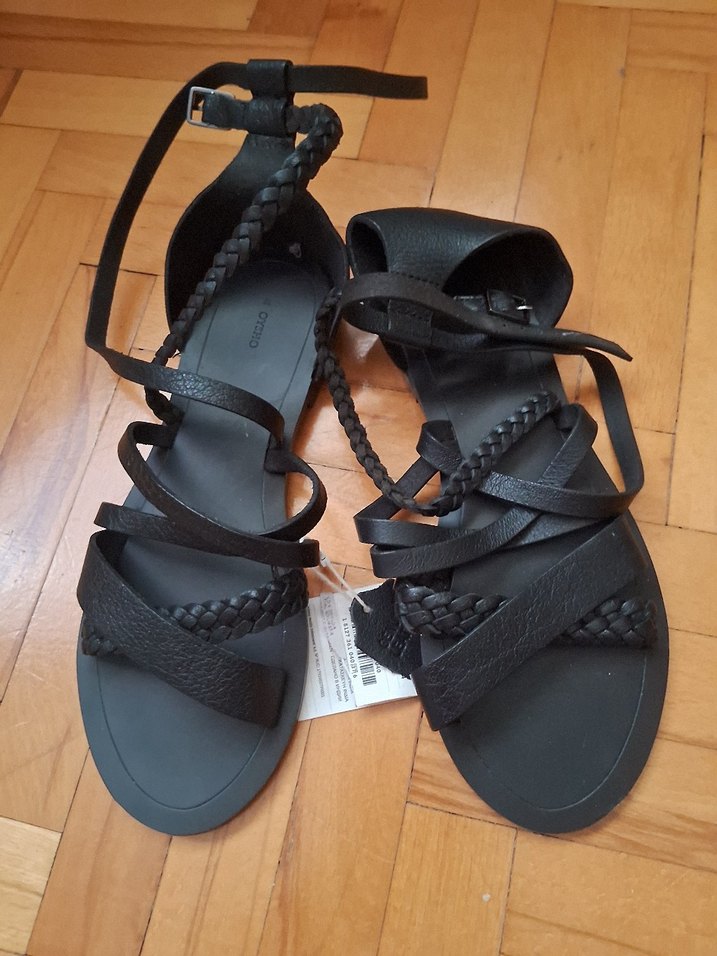 oysho Siyah gercek Deri Bohem Toka Detaylı Sandalet - Görsel 2