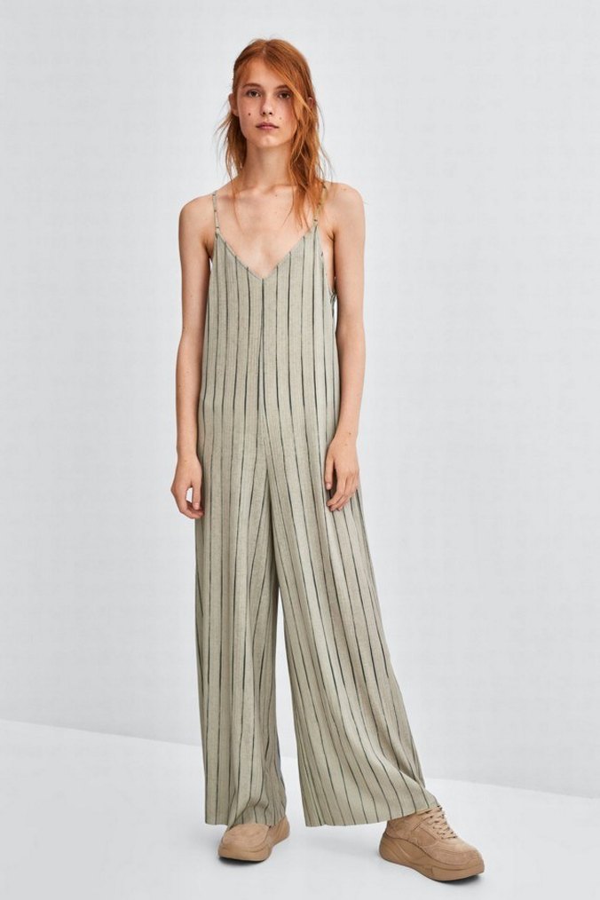 Zara Bej Çizgili V Yaka Tulum - Görsel 3