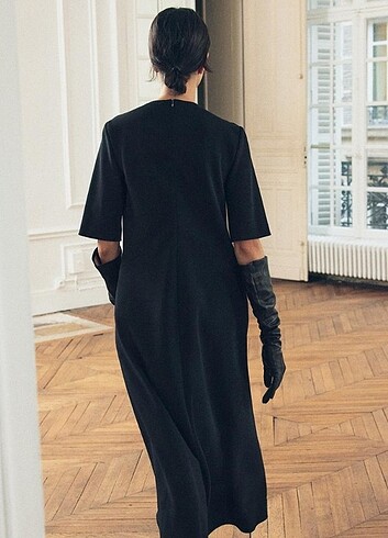 xs Beden siyah Renk ZW COLLECTION VOLANLI MİDİ ELBİSE