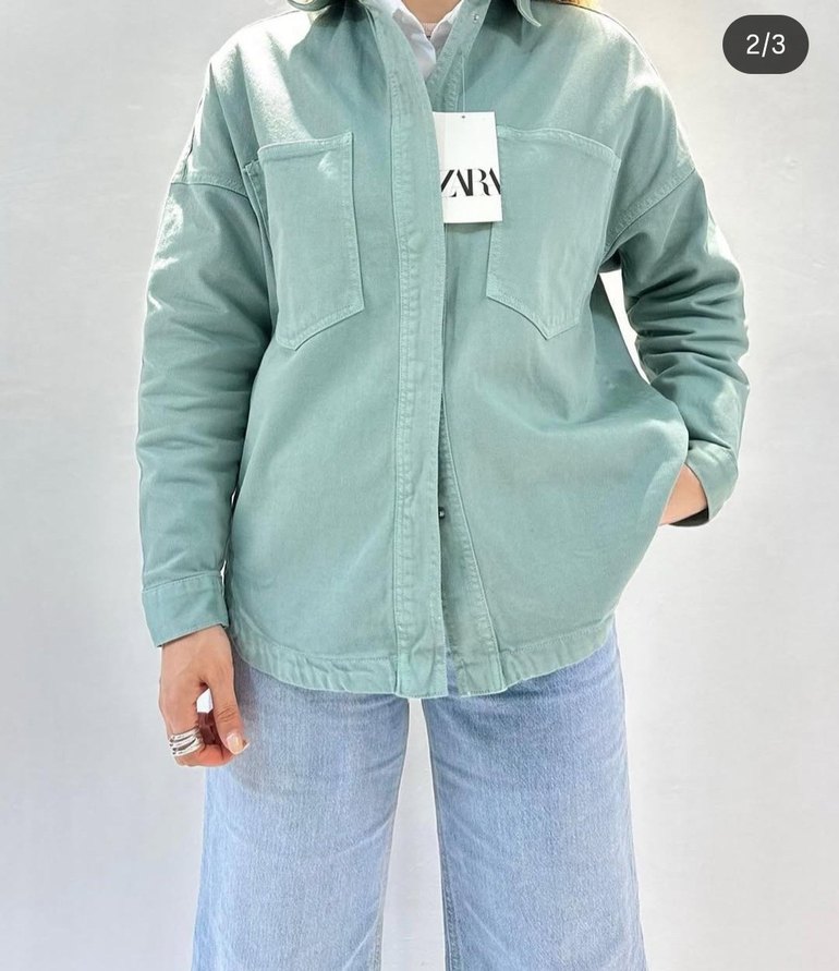 Zara Kadın Denim Gömlek, Salaş Kesim, Uzun Kollu - Görsel 3