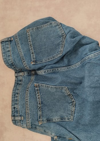 l Beden Kadın Mavi Kot Pantolon Loose Fit Kemerli