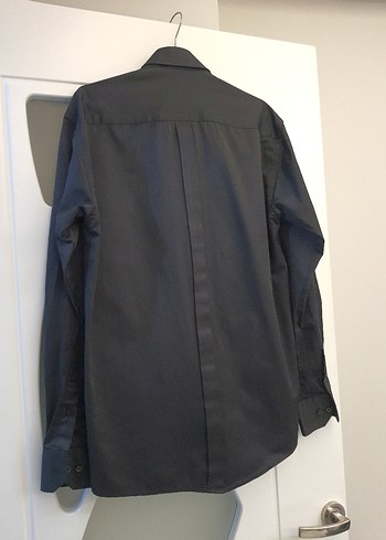 Erkek Siyah Keten parlak kumaş slim Fit Uzun Kollu Gömlek - Görsel 5