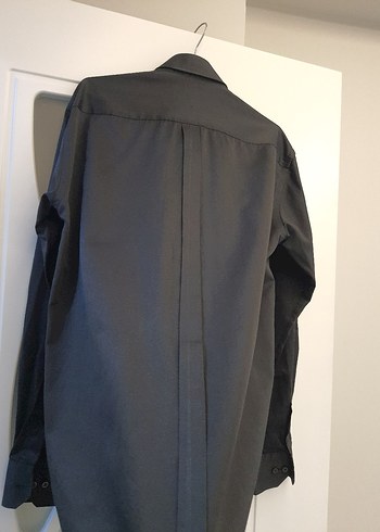 Erkek Siyah Keten parlak kumaş slim Fit Uzun Kollu Gömlek - Görsel 6