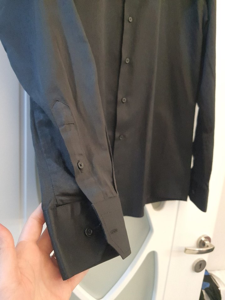 Erkek Siyah Keten parlak kumaş slim Fit Uzun Kollu Gömlek - Görsel 3