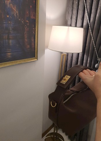 Kahverengi Süet Tokalı Kadın Çanta - Görsel 5