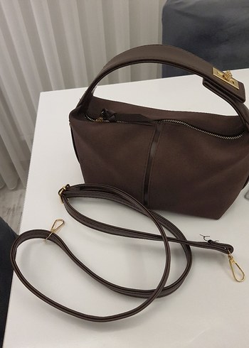 Kahverengi Süet Tokalı Kadın Çanta - Görsel 2
