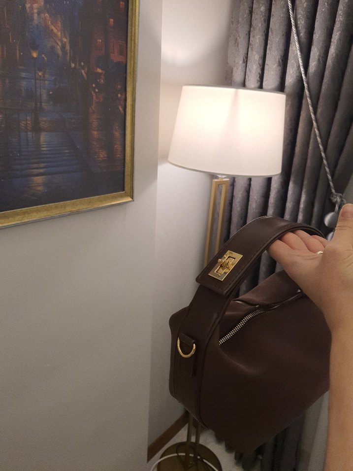 Kahverengi Süet Tokalı Kadın Çanta - Görsel 5