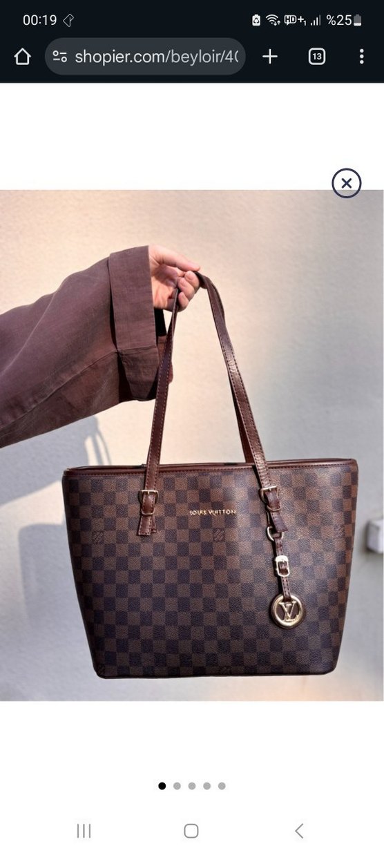 Kahverengi Kareli Deri Kadın Çanta - Görsel 5