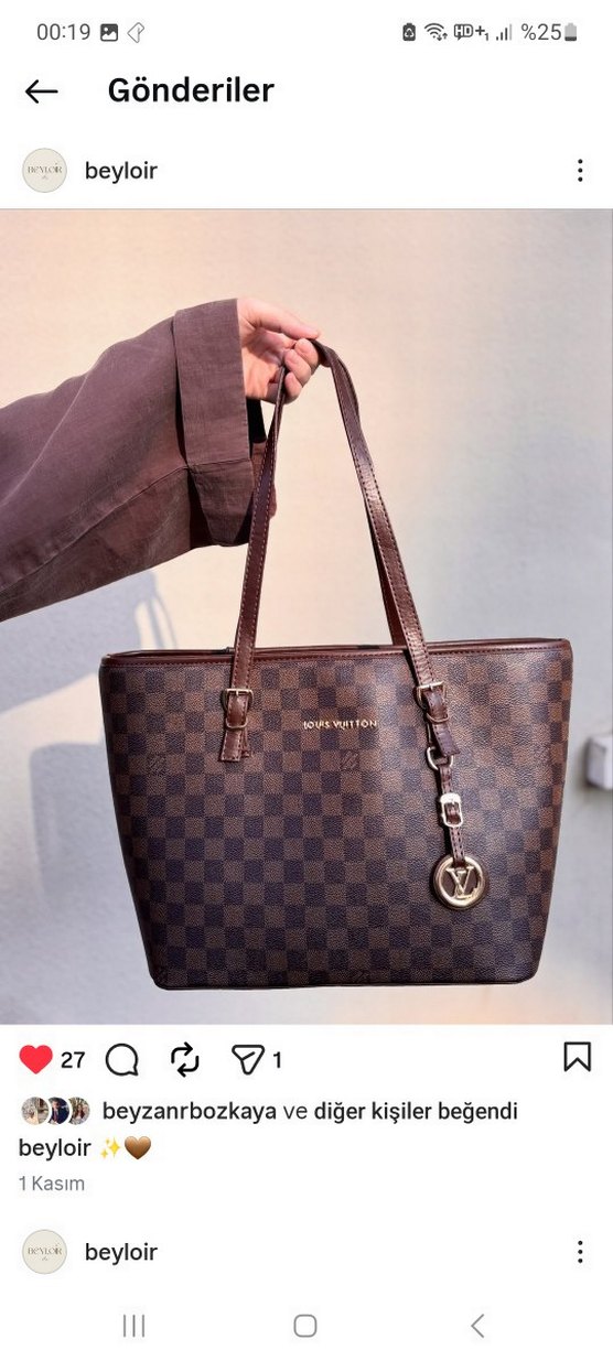 Kahverengi Kareli Deri Kadın Çanta - Görsel 2