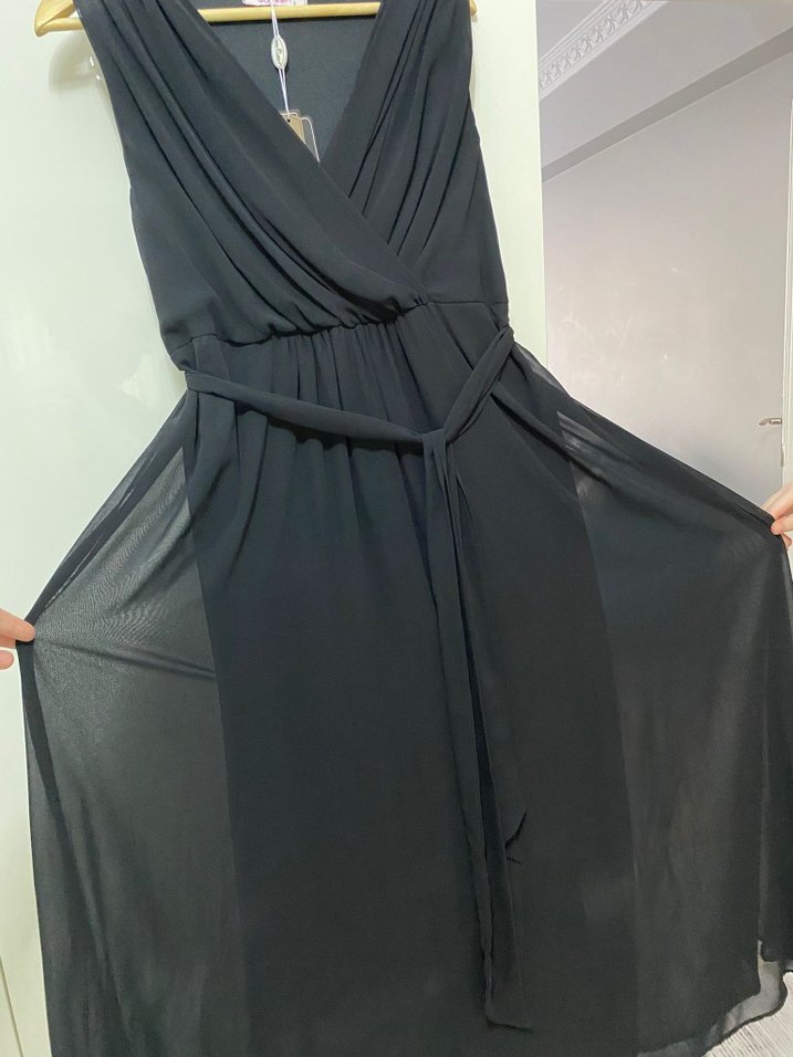 Hamile elbisesi Siyah Drapeli V Yakalı Uzun Elbise - Görsel 2