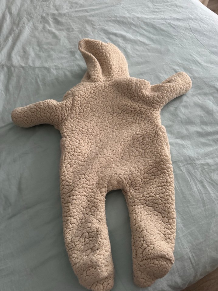 Kapüşonlu Bebek Erkek Tulum - Bej Peluş - Görsel 3