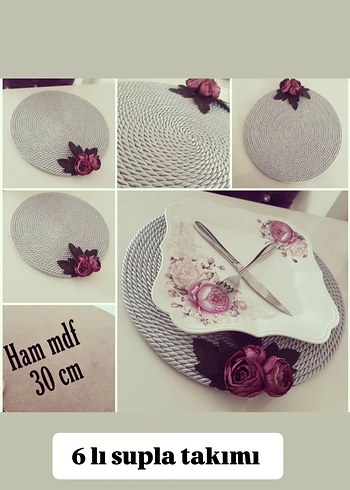 30 cm Çiçekli Vintage 6'lı Supla Takımı