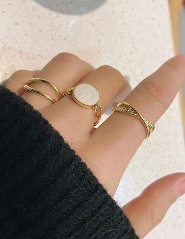 3 parça yüzük seti gold