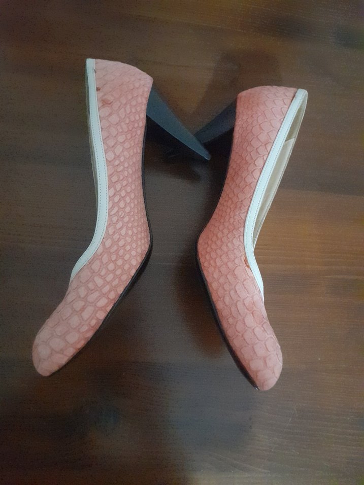 Pembe Yılan Desenli Topuklu Kadın Ayakkabı - Görsel 2