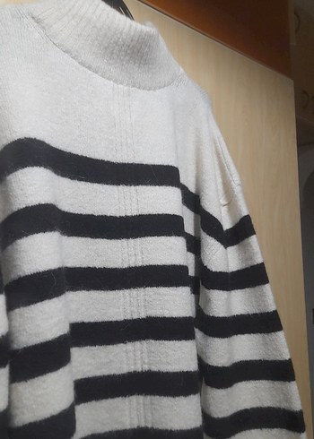 çizgilii Yüksek Yakalı Kadın yün Kazak elbise - Görsel 2