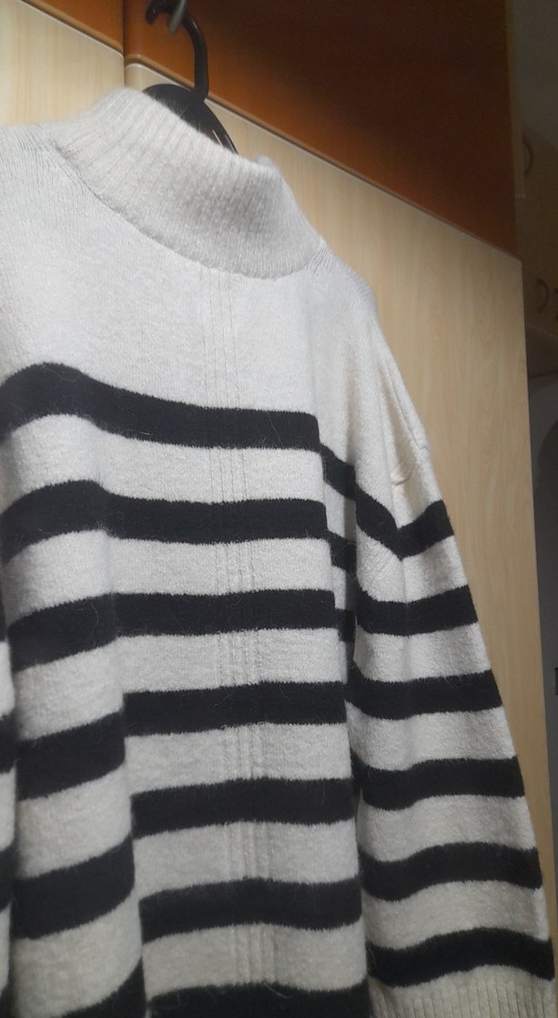 çizgilii Yüksek Yakalı Kadın yün Kazak elbise - Görsel 2