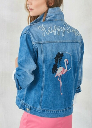 Diğer flamingo nakışlı kot ceket 