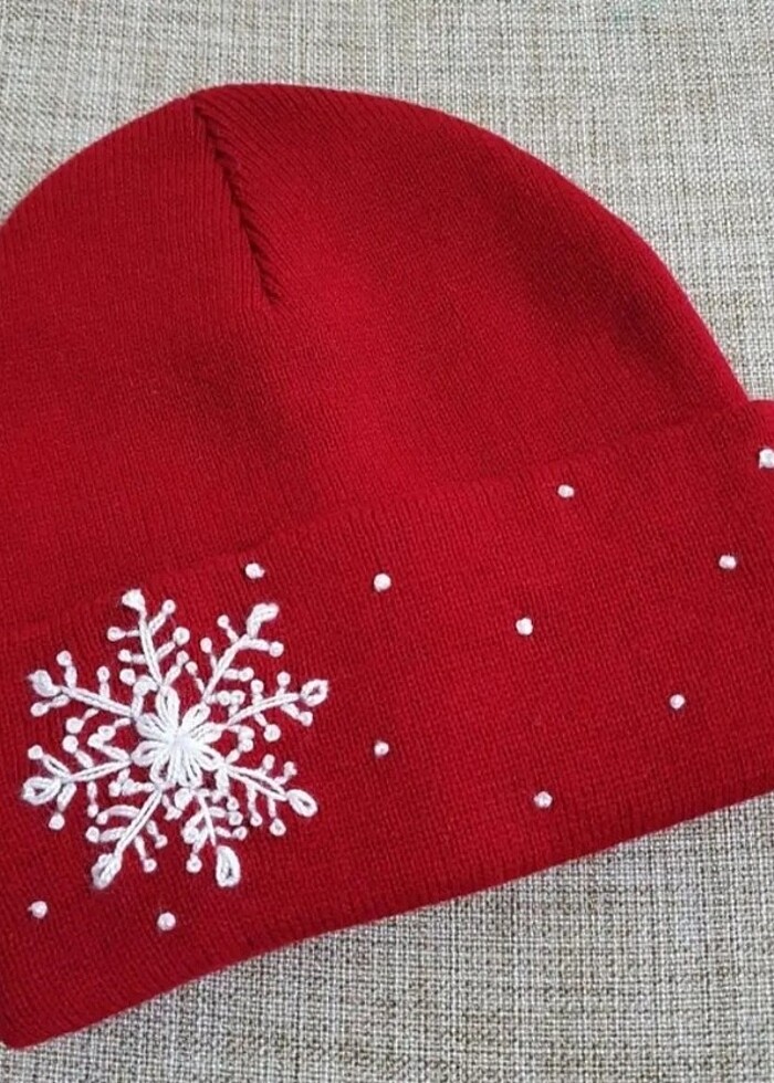 Nakışlı kırmızı bere  - Görsel 2