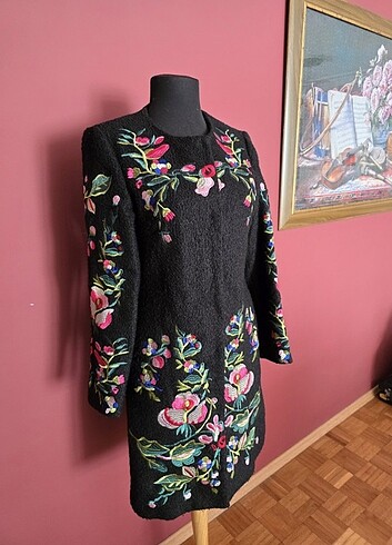 Nakışlı kaşe kaban - Görsel 2