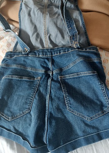 Kadın Mavi Mini Kot Salopet - Görsel 3