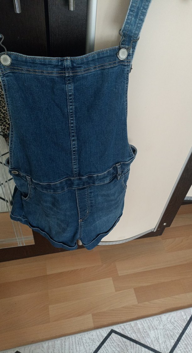 Kadın Mavi Mini Kot Salopet - Görsel 2