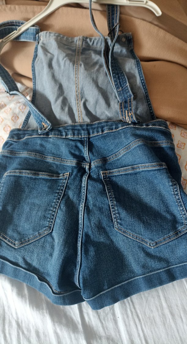 Kadın Mavi Mini Kot Salopet - Görsel 3