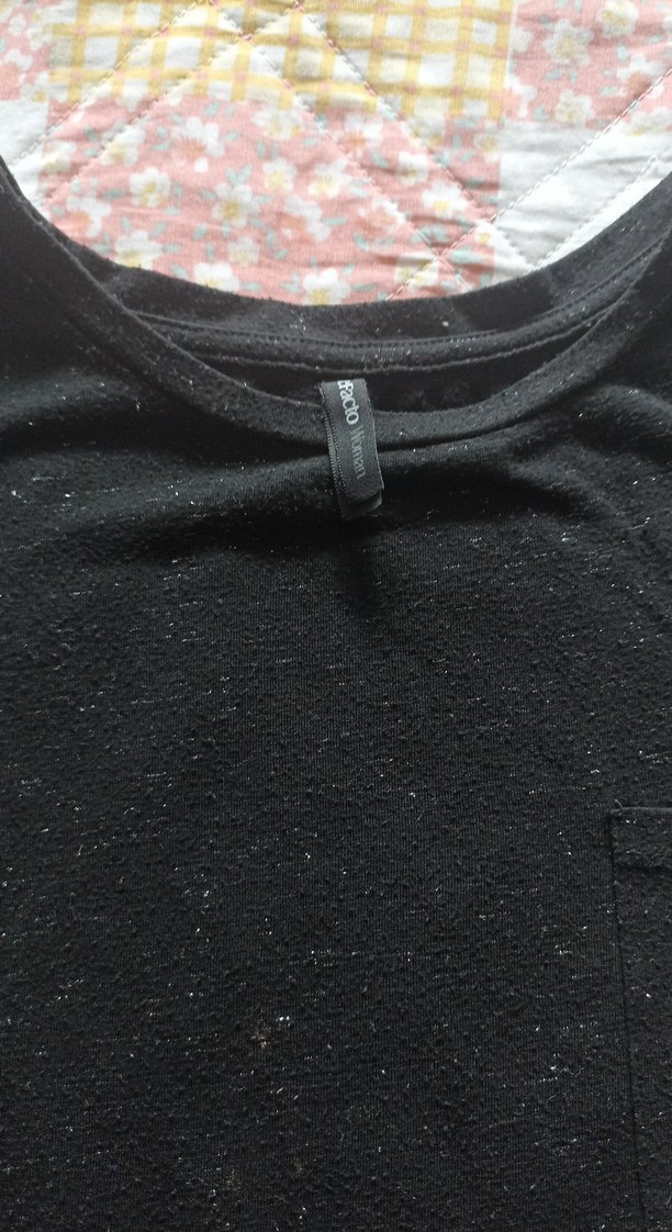 Siyah Parlak Kumaşlı Kısa Kollu Salaş Hamile Tişört - Görsel 2