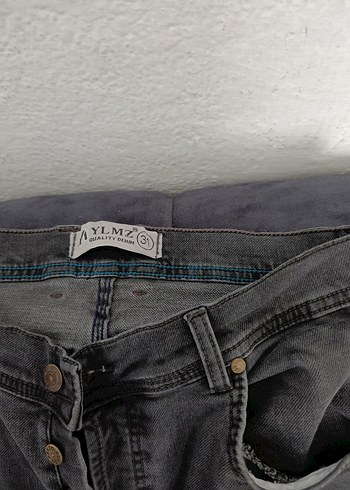 Düğmeli Gri erkek Denim Pantolon - Görsel 4