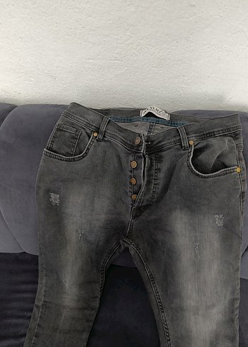 Düğmeli Gri erkek Denim Pantolon - Görsel 3
