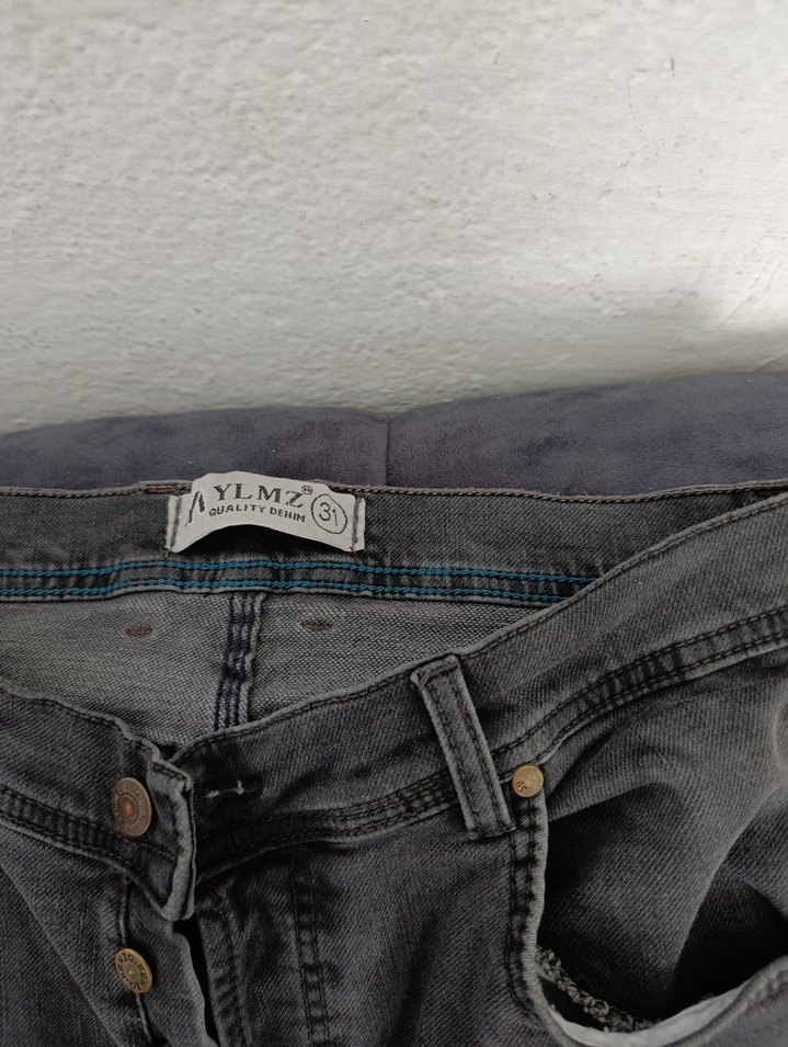 Düğmeli Gri erkek Denim Pantolon - Görsel 4
