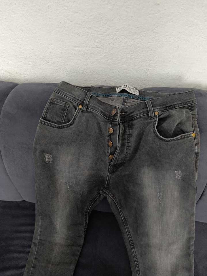 Düğmeli Gri erkek Denim Pantolon - Görsel 3