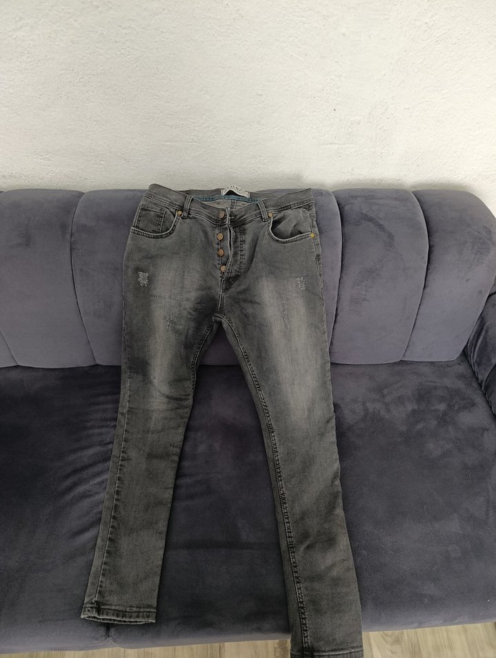 Düğmeli Gri erkek Denim Pantolon - Görsel 2