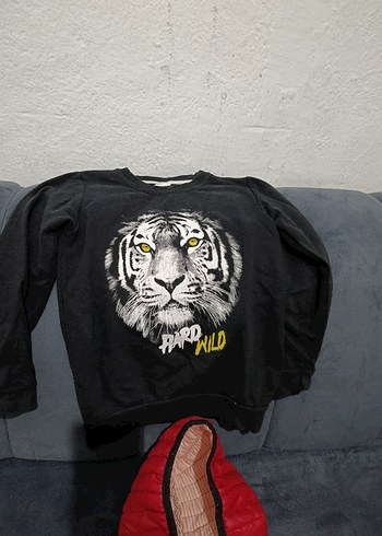 Kaplan Baskılı Gri Sweatshirt ve Kırmızı Yelek - Görsel 2