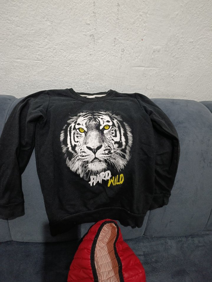 Kaplan Baskılı Gri Sweatshirt ve Kırmızı Yelek - Görsel 2