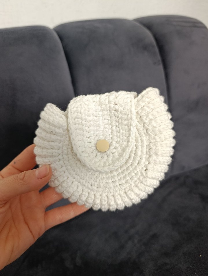 Beyaz Örgü Kadın Clutch Çanta - Görsel 3