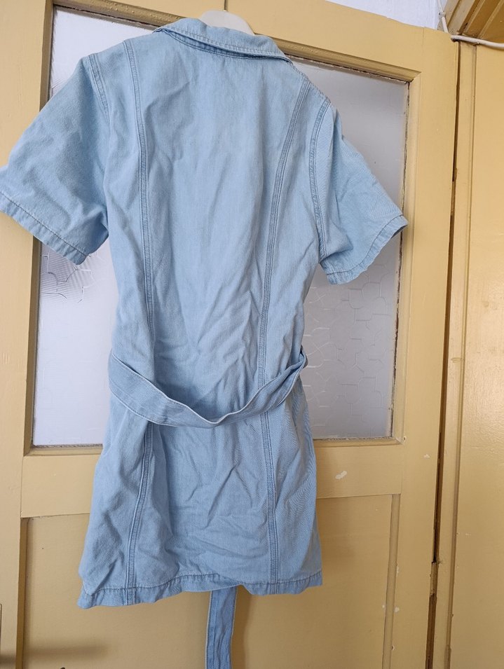 Düğmeli Mavi Denim Kot Elbise - Görsel 3