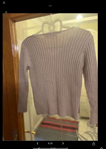 Bej V Yakalı Kadın Triko Kazak - Görsel 5